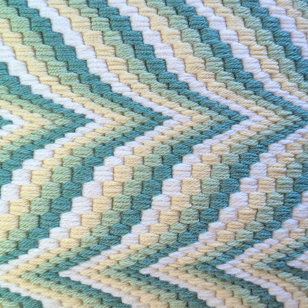 Bargello Needlepoint Vintage Pillow  Patterned Green and Cream Throw Pillow - Picture 4 of 6